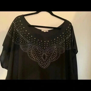 Short Sleeve Black Embellished Top